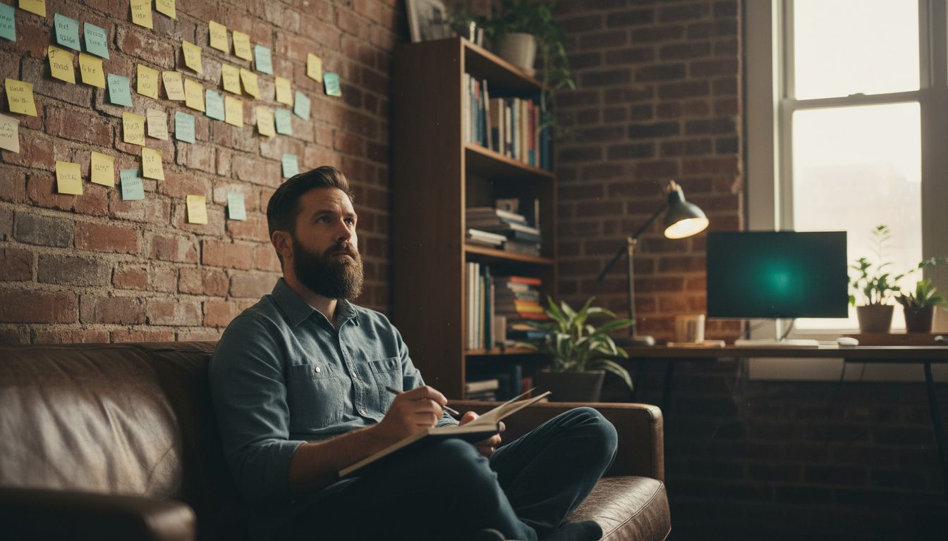 A learning content strategist mapping topics on a wall